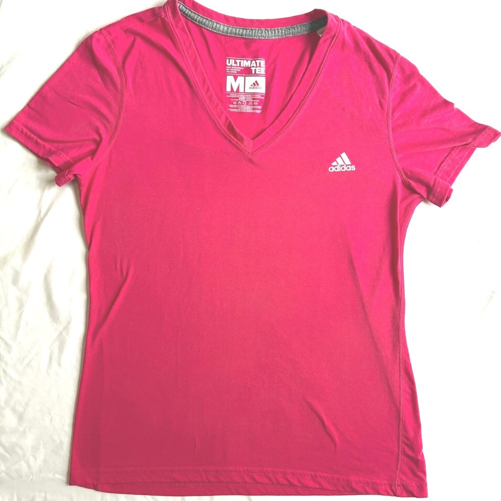 Adidas Ultimate Tee Women's Medium Pink V Neck Climalite Short Sleeve Shirt